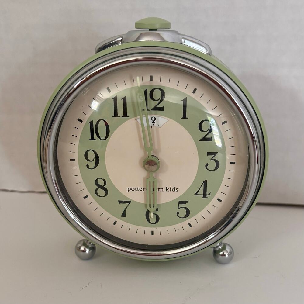 Retro Alarm Clock by Pottery Barn Kids Desk Nightstand Mint Green & Chrome 5'